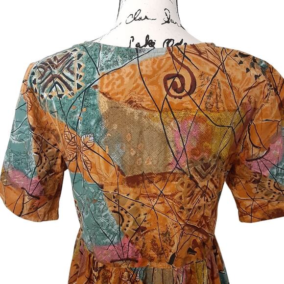 Vintage 80s Sita 100% Cotton Button Front Maxi Dress Womens M Boho Lagenlook - Picture 6 of 8